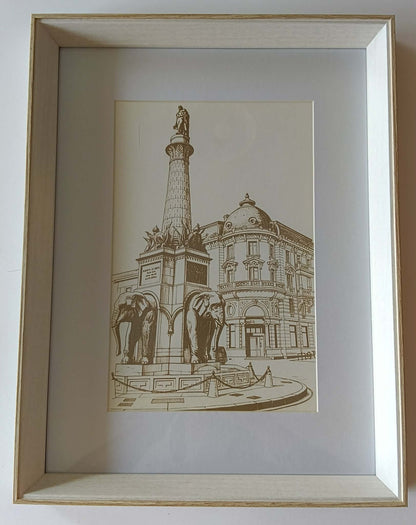 Cadre gravure laser "LA FONTAINE DES ELEPHANTS / CHAMBERY"